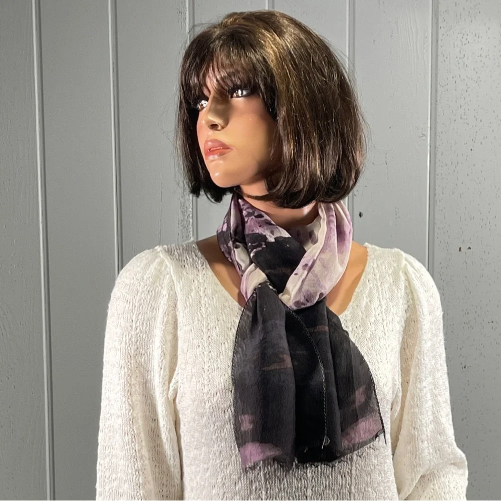 Talbots Women’s Black & Purple 100% Silk Scarf